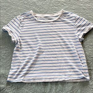 Universal Thread Target White and Blue Striped Cropped Tee - size M
